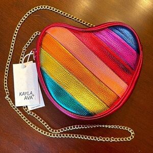 Brand New Kayla + Ava Metallic Colorful Striped Red Heart Purse Chain Crossbody